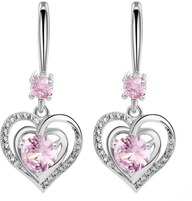 premium crystal heart earring | earring to Gift Women & Girls (crystal pink) Zircon Brass Jhumki Earring