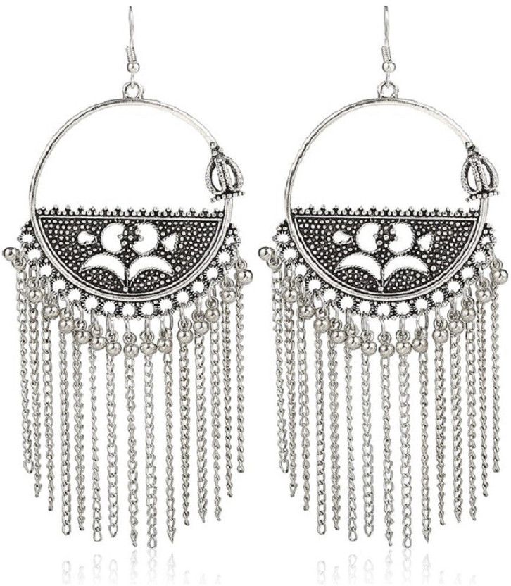 Silver Loop Chain Tassel Antique Alloy Drops & Danglers