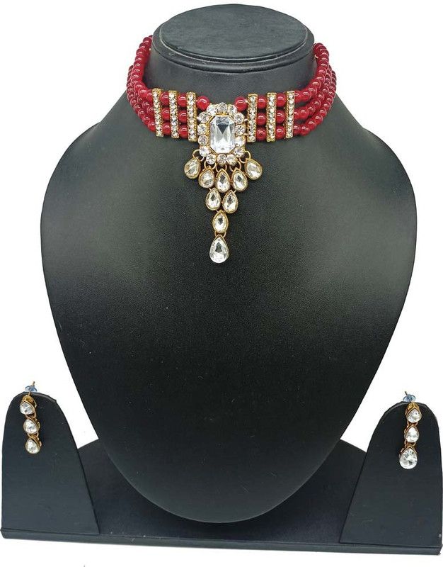 Metal, Stone Silver Red, White Jewel Set  (Pack of 1)