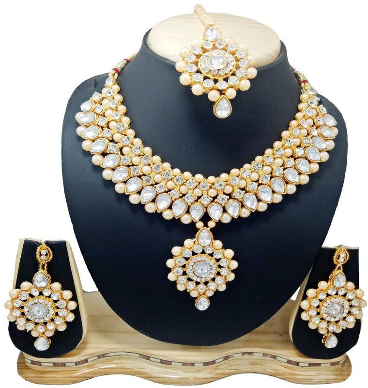 Metal, Stone Gold-plated Gold, White Jewel Set  (Pack of 1)