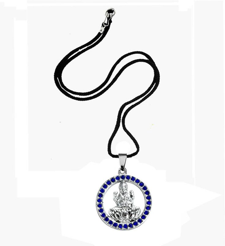 Goddess Saraswati Mata Silver Blue Locket Cord Chain Pendant for Men and Women Metal Pendant