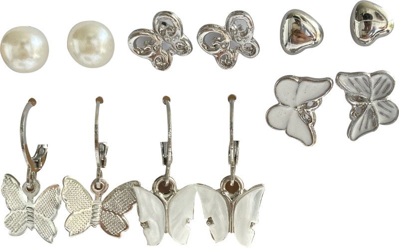 Latest Stylish Silver Butterfly Earrings combo of 6 Pair for Women & Girls Metal Earring Set