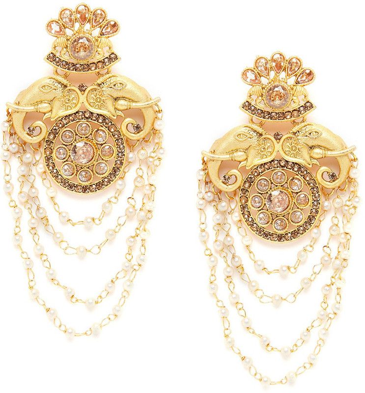 Gold-Plated White Handcrafted Contemporary Alloy Drops & Danglers