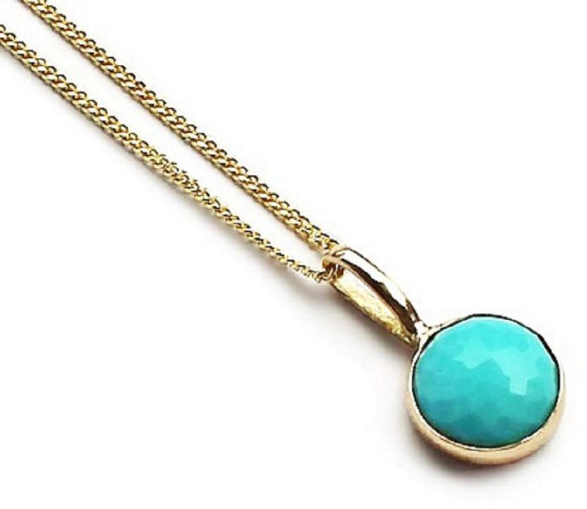 Natural Turquoise Stone pendant For Girls Gold-plated Turquoise Copper