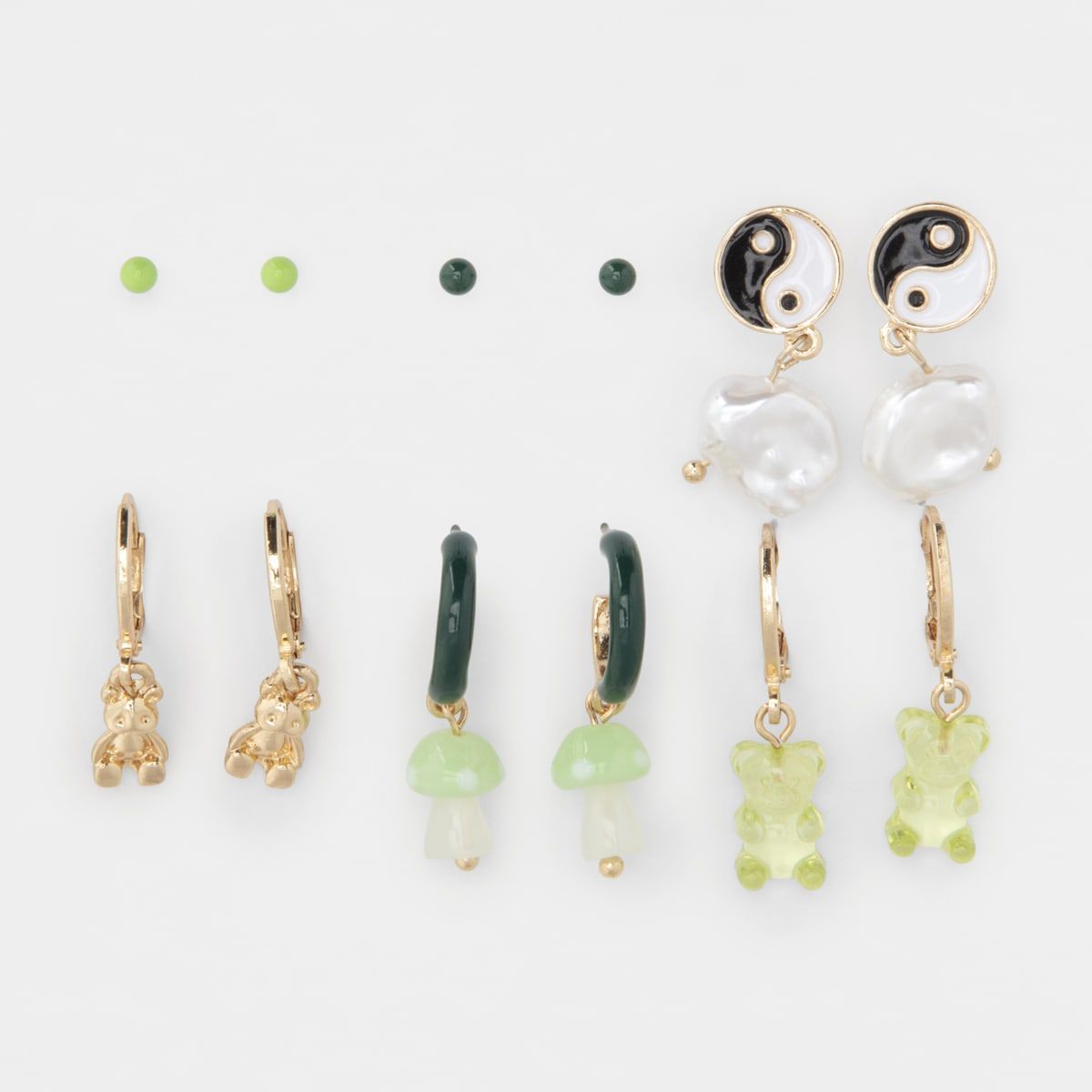 Multipack Teddy Earrings - Gold Look and Green