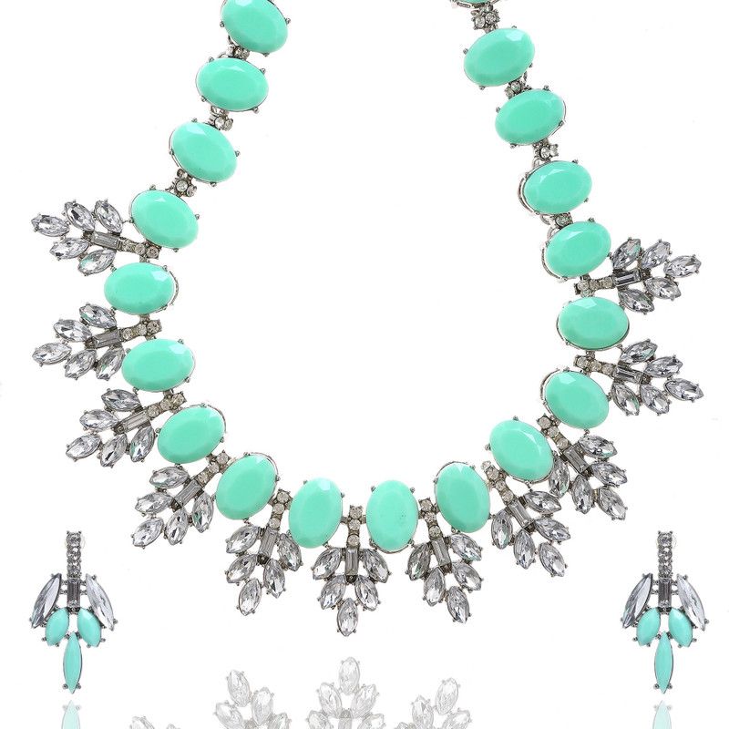 Metal Silver Green, Silver Jewel Set  (Pack of 1)