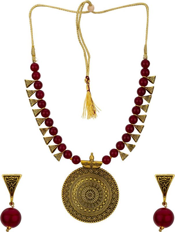 Brass Gold-plated Maroon, Gold Jewel Set  (Pack of 1)