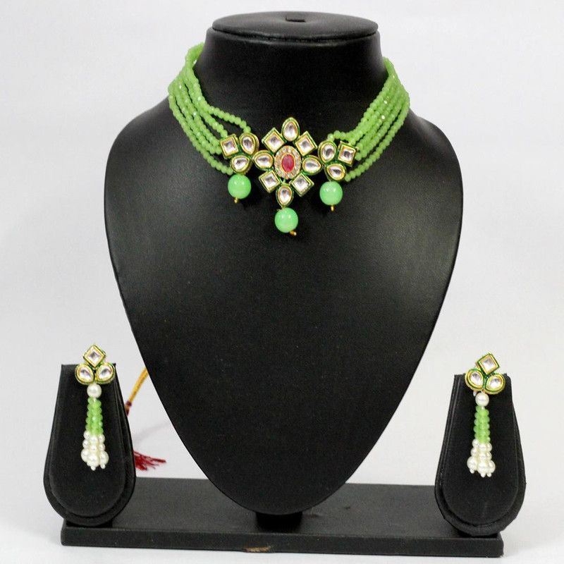 Copper Gold-plated Green Jewel Set  (Pack of 1)