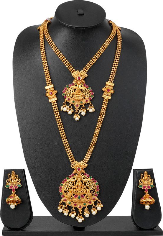 Alloy Gold-plated Gold, Ruby Red, Green Jewel Set  (Pack of 1)