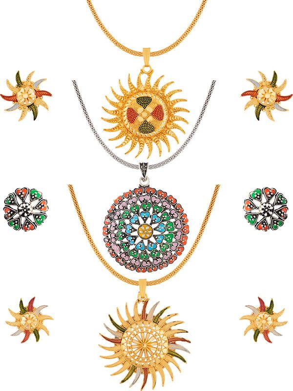 Alloy Gold-plated, Silver, Sterling Silver Multicolor Jewel Set  (Pack of 3)