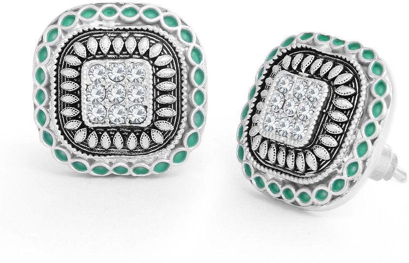 Glitzy Rhodium Plated Meenakari Stud Earring Alloy Stud Earring