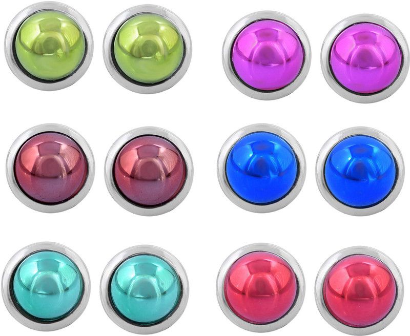 DzineTrendz faux coloured pearls, combo of 6 multi coloured earring studs Fashion earrings for Women Pearl Brass Stud Earring