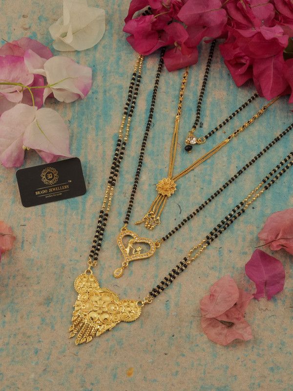Jewellery Combo of 4 Gold Plated Mangalsutra Tanmaniya for Women Brass Mangalsutra