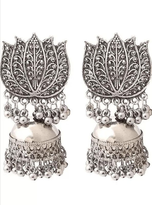Oxidized Lotus Jhumka German Silver Jhumki Earring
