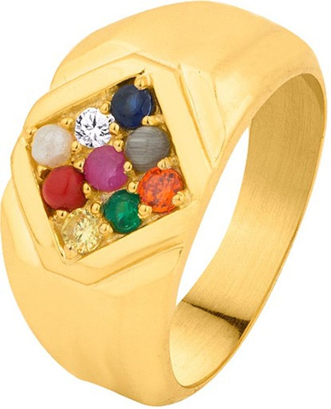 Royal Look Navratan Ring Brass Gold Plated Ring