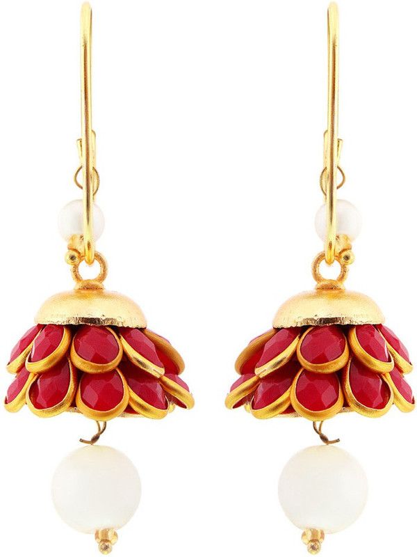 Cute Red n Golden Rajasthani Graceful Brass Earrings Brass Drops & Danglers
