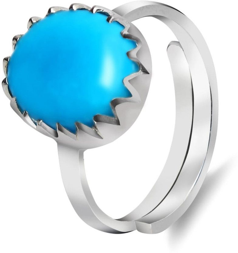 4.25 ratti Natural Certified Turquoise (Firoza) Silver Ring Stone Turquoise Silver Plated Ring