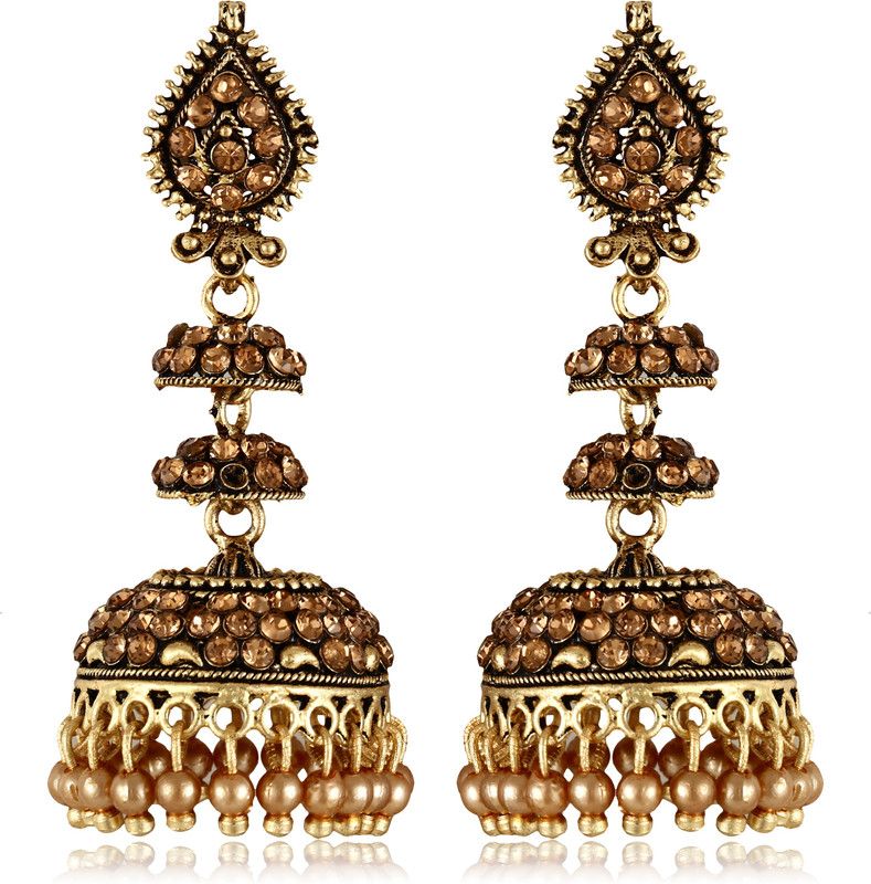 Elite Stone Work bollywood Earring for Women and Girls VFJ1278ERG Pearl Brass Jhumki Earring