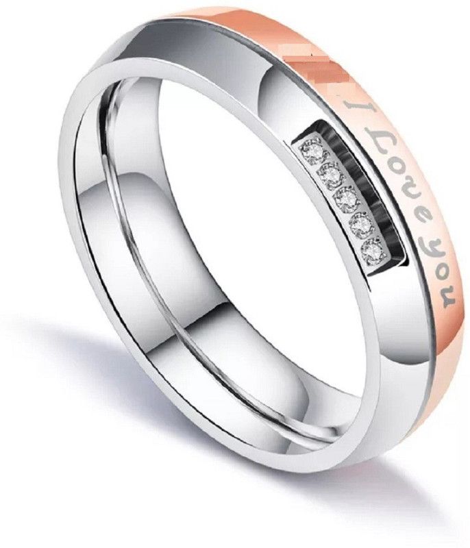Stainless Steel Couple Rings Set Gold & Black Silver Plated With Cubic Zirconia Valentine Ring Set Stainless Steel Cubic Zirconia Titanium Plated Ring Set