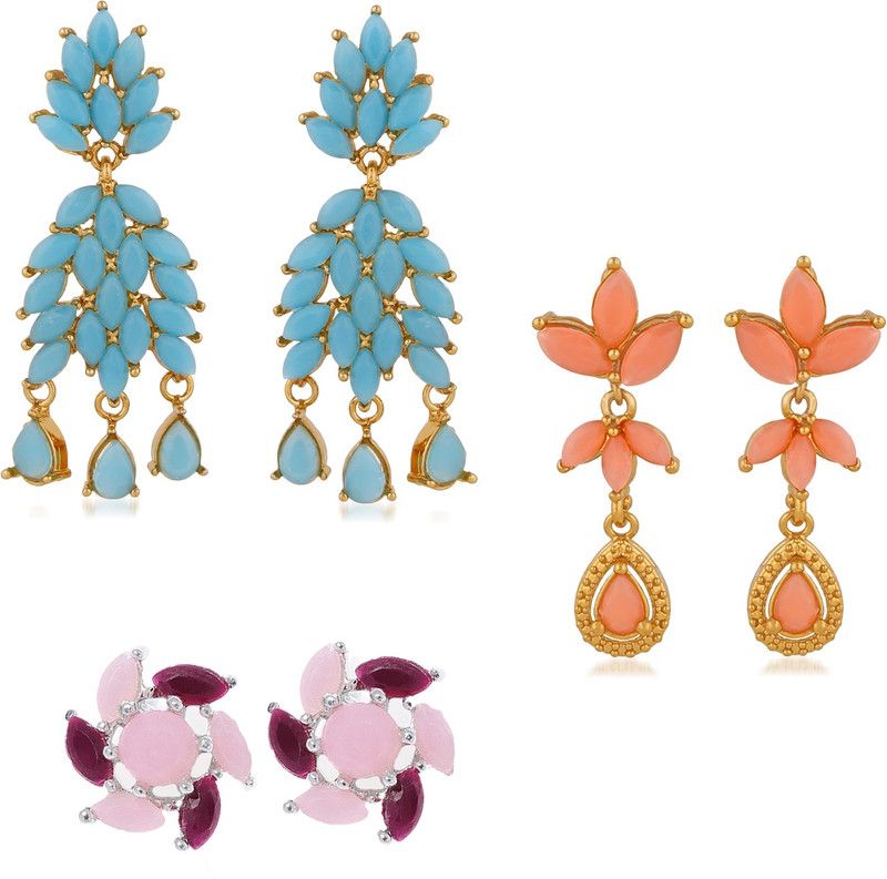 Combo of Classic Earrings with Multicolor Crystal Crystal Alloy Drops & Danglers