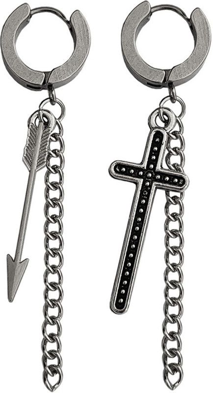 Chrismas Gift Arrow Hoop With Christan Christ Jesus Cross Hoop Chain Earrings Metal Clip-on Earring