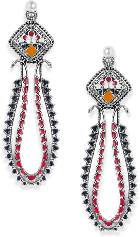 Rubans Silver Plated Multi Enamel Handpainted Vase Shapped Detachable Drop Earrings Alloy Drops & Danglers