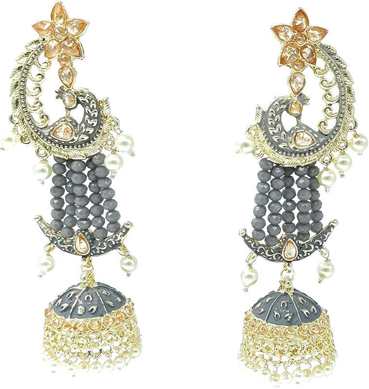 Peacock Meenakari jhumka earrings set Beads, Pearl Alloy, Plastic, Metal Drops & Danglers, Jhumki Earring