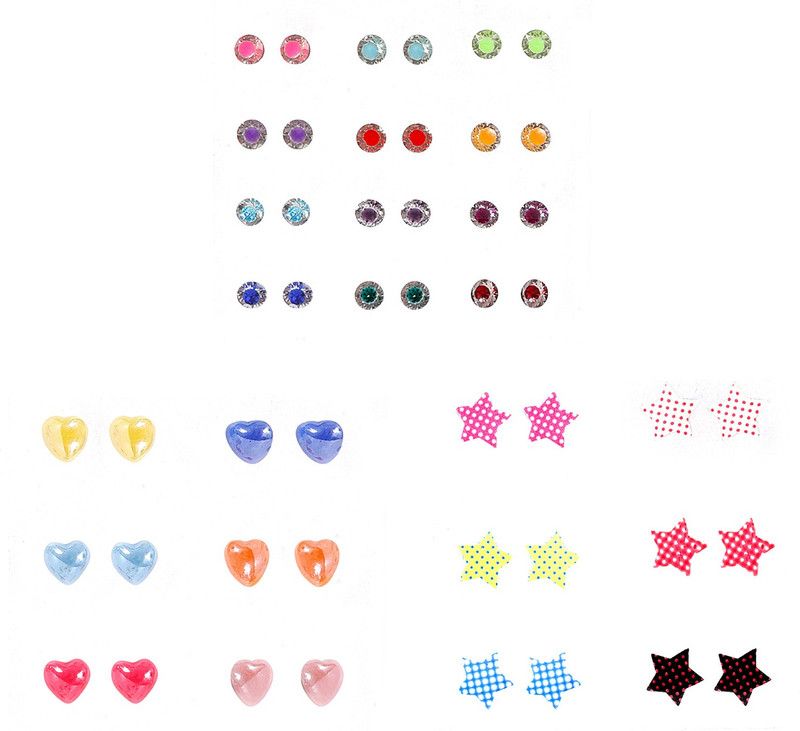 Multicolor small Crystal & Heart Shape & Multi Color Star Stud Earrings With Plastic Back for Girls and Women (Combo of 24 Pairs) Citrine Plastic Stud Earring
