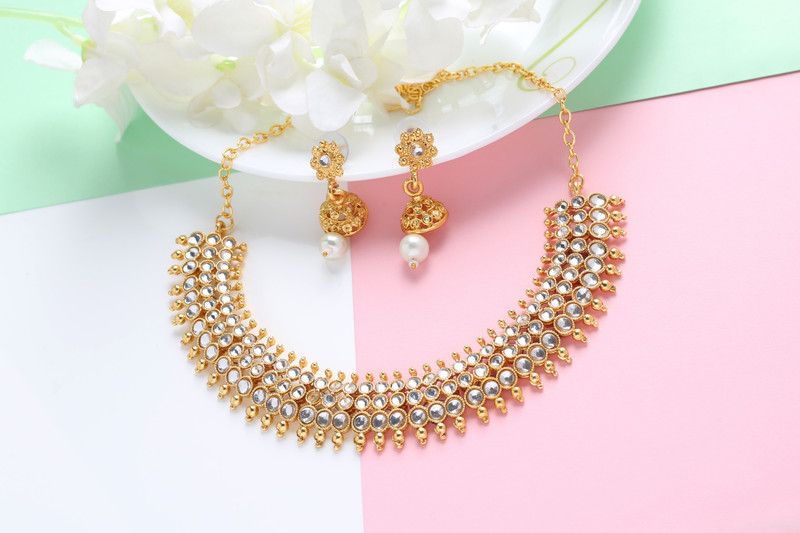 Alloy Jewel Set  (White, Gold)