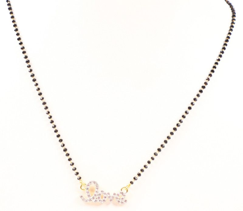 VSASA’s stylish DAZZLING LIGHT ELEGANT EXCLUSIVE LOVE GOLD PLATED DESIGNER MANGAL SUTRA EMBEDDED AMERICAN DIAMOND WITH BLACK CRYSTAL BEADS MALA for young Ladies/WOMEN Metal, Crystal Mangalsutra