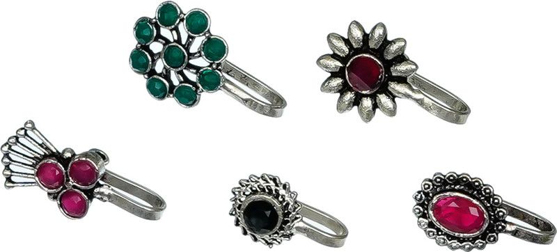 SHUBHAM JEWELLERS Crystal Silver Plated Brass Nose Stud  (Pack of 5)