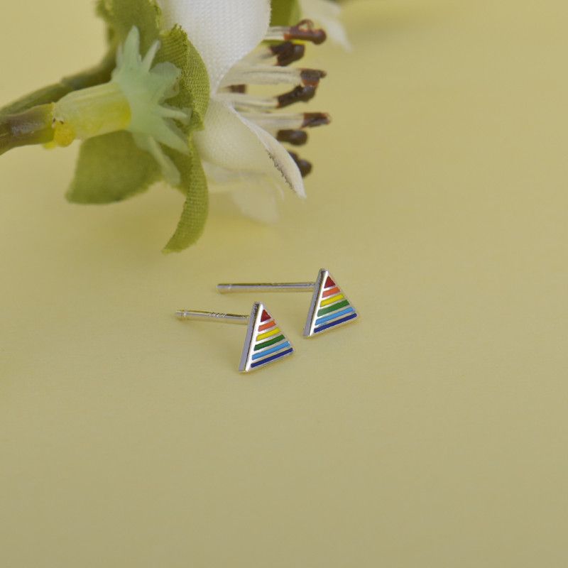 Sterling Silver Triangular Colored Stud Earrings for Girls and Womens Sterling Silver Stud Earring