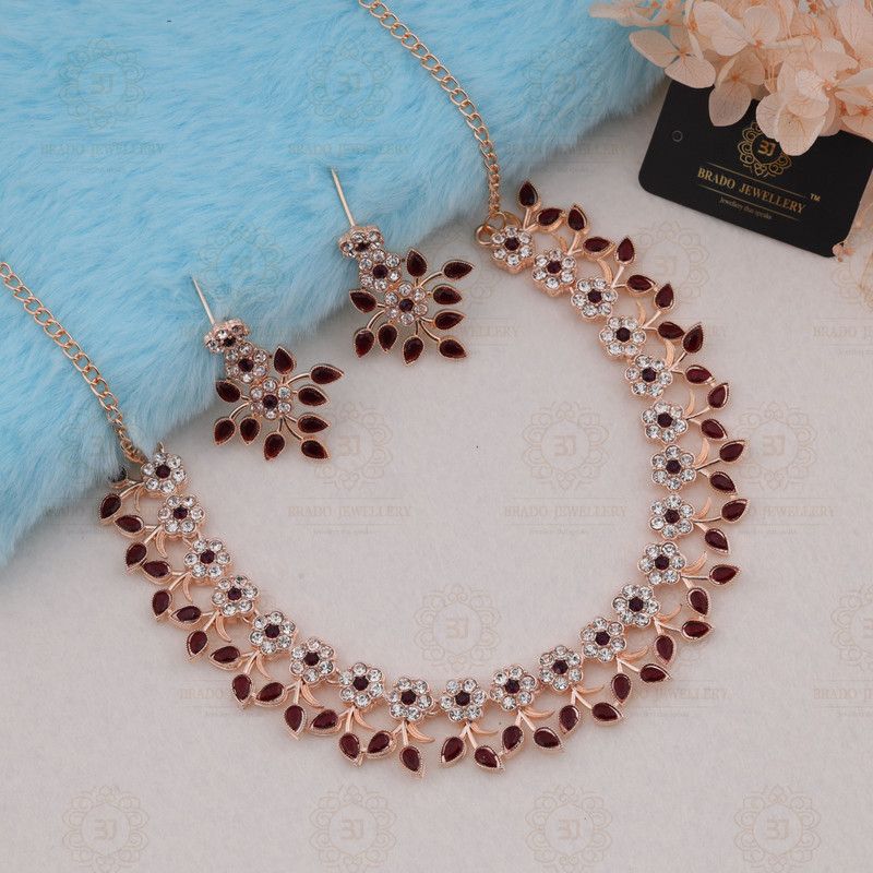 Brass Gold-plated, Brass, Copper Rose Gold, Maroon Jewel Set  (Pack of 1)