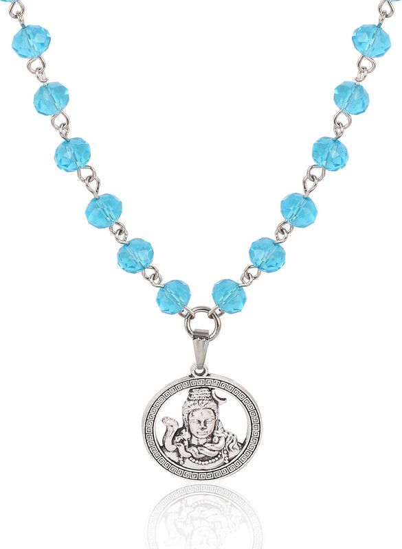 Lord Mahabaleshwar Shiv round firozi crosscut religious necklace Silver Stainless Steel Locket