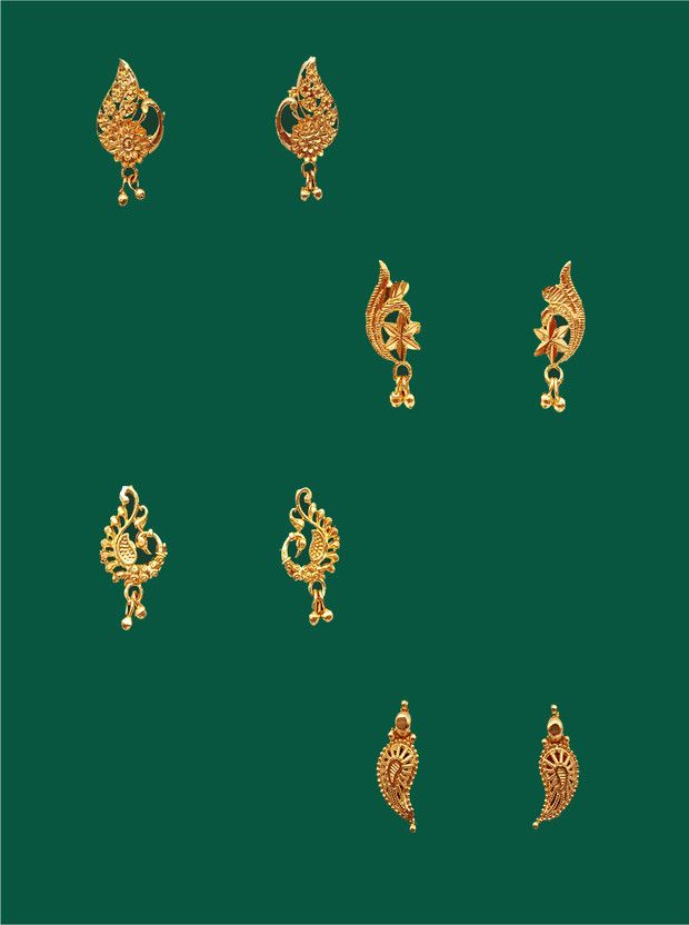 Stylish 1 Gram Gold-Plated Stud Earring/Combo Set of 4 for Women and Girls Copper, Brass Stud Earring