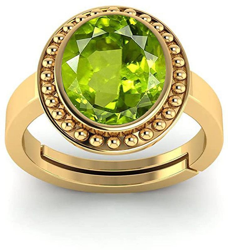 11.25 Ratti 10.00 Carat Natural Green Peridot Panchdhatu Adjustable Ring Brass Peridot Gold Plated Ring
