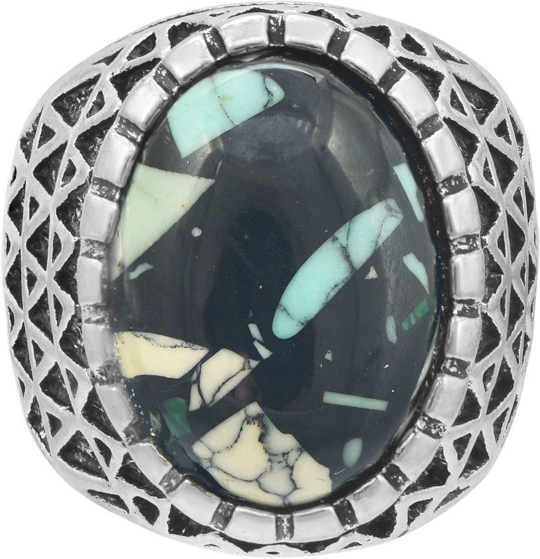 Oxidised Snowflake obsidian Firoza flake fashion finger ring Men Brass Silver Plated Ring