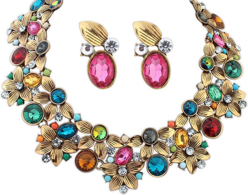 Crystal, Alloy Multicolor Jewel Set  (Pack of 1)