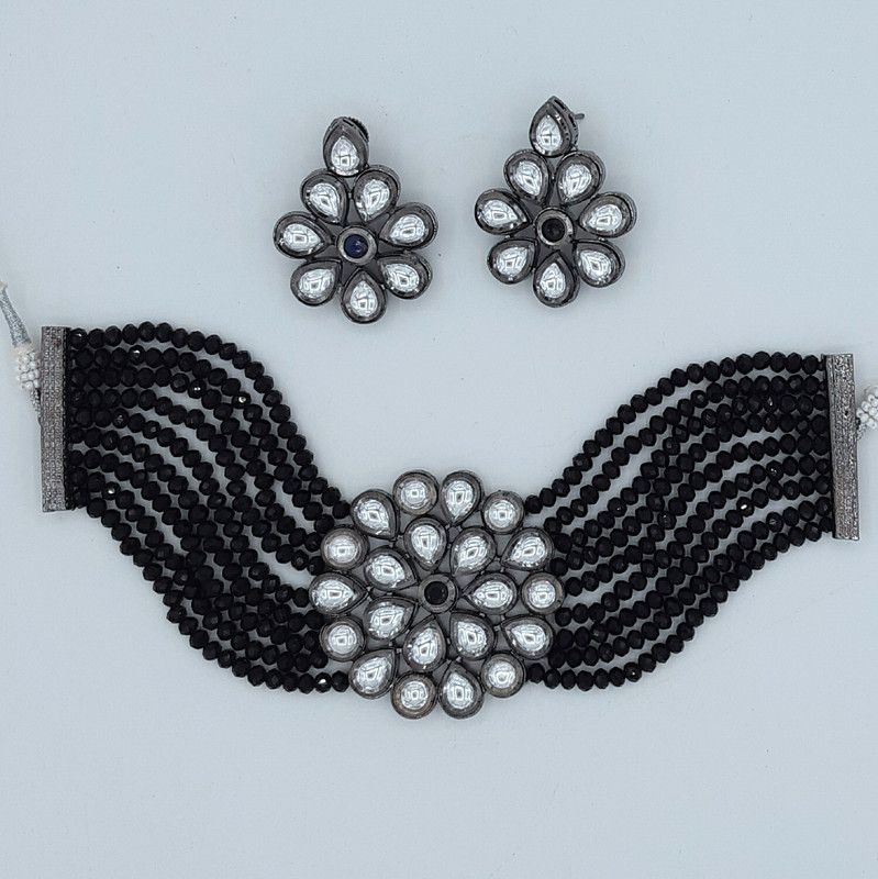 Brass Rhodium Black, Silver Jewel Set  (Pack of 1)
