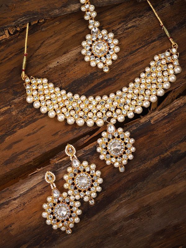 Stone, Alloy Gold-plated Gold, Bronze Jewel Set  (Pack of 1)