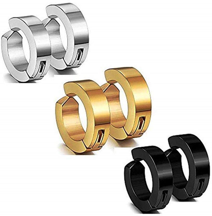 Valentine Gifts Jewellery Black Silver Gold Non-Pierced Clip on Studs Mens Ear rings / Earrings Combo For Men / Gents / Boys / Boyfriend ( 6 pcs} - BALI-M168 Metal Stud Earring