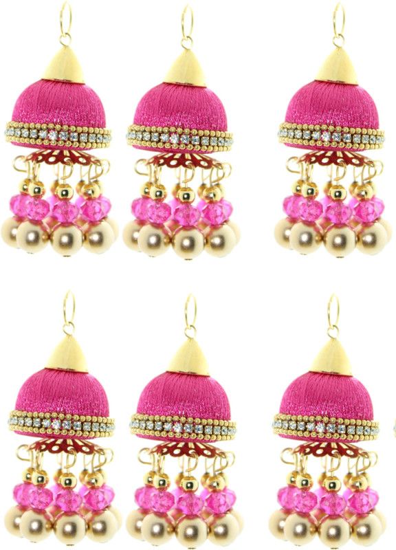 Fashionhaat Stylish & Trendy Women's Magenta Silk Thread Ethnic Work Hanging Latkan for Saree Blouse Dupatta Lehenga Pack of 3 Pairs ( Magenta & Golden) Brooch  (Pink)