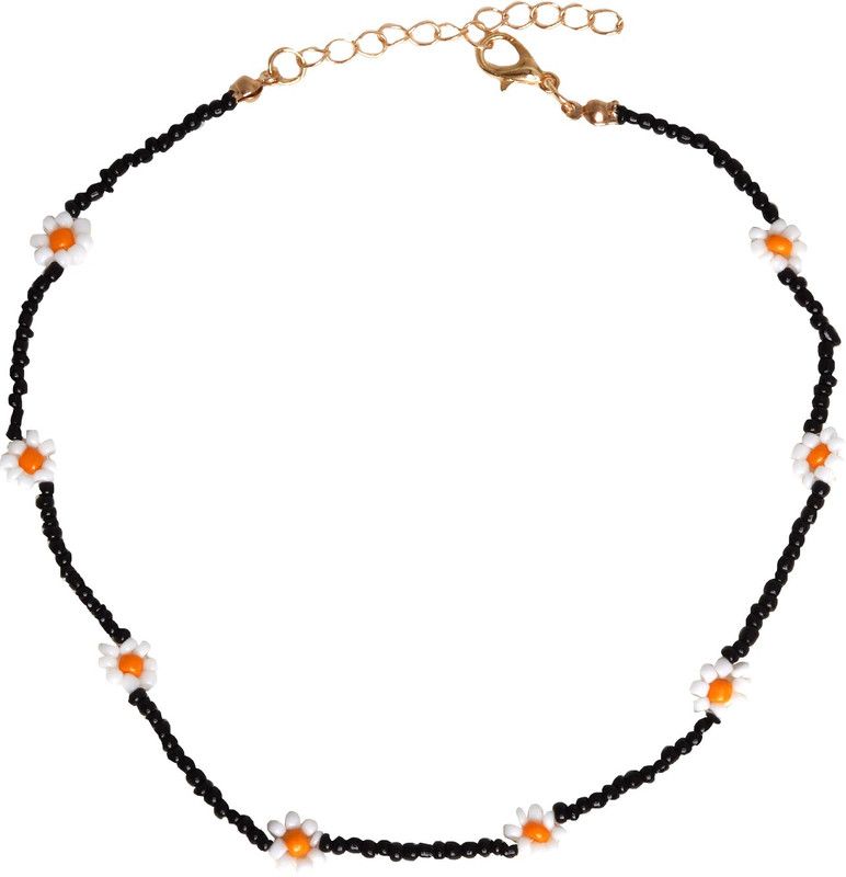 Daisy Bloom Black Beaded Choker Plastic Necklace