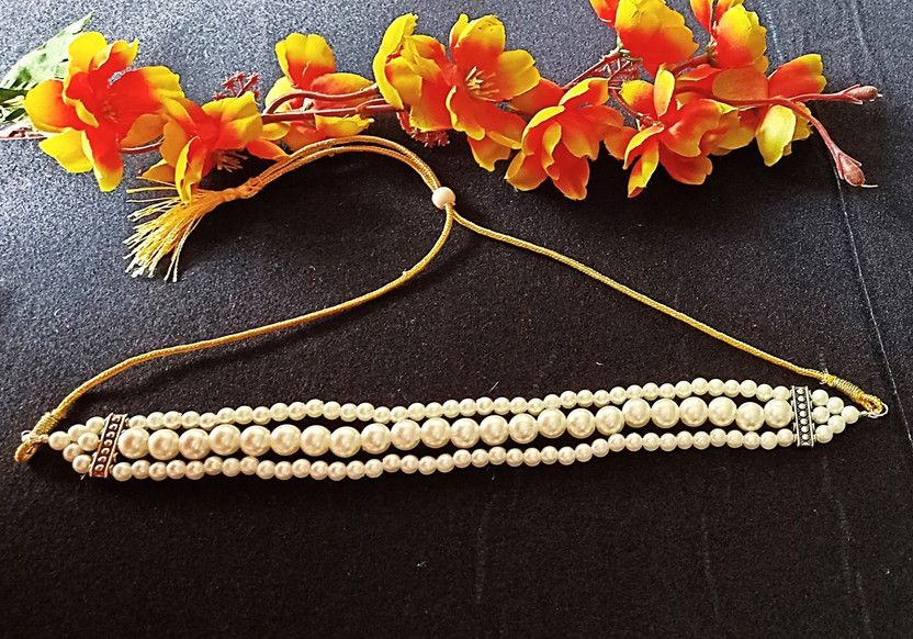 Gorgeous Looking White Multilayered Pearl Metal, Mother of Pearl Necklace