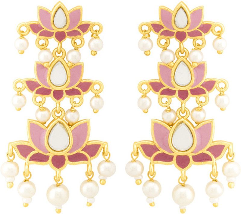 Voylla Ombre Pink Spring Earrings for Women Beads Brass Drops & Danglers