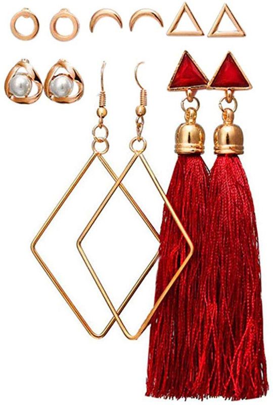 Latest Combo Of 6 Pairs Multiple Stud Pearl Stylish Tassel Earrings For Women And Girl's Pearl Alloy Tassel Earring