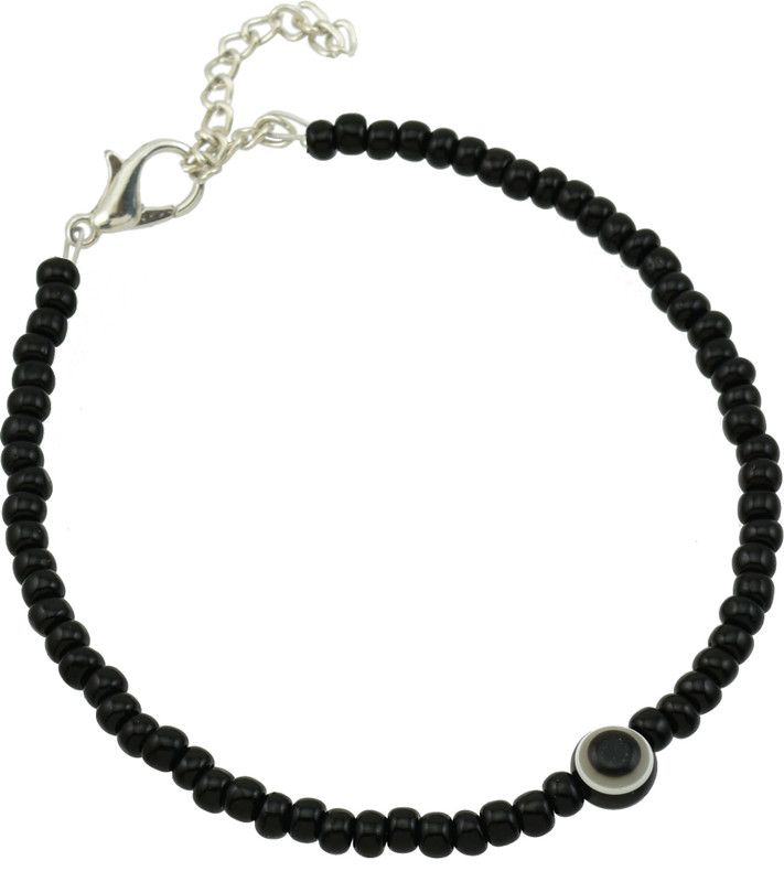 HIGH TRENDZ Designer Black Beads Small Evil Eye Metal Anklet