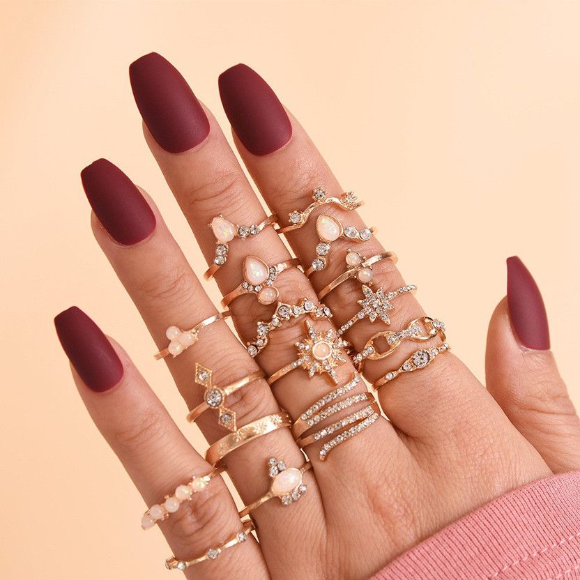ring set rhinestone gemstone fashion 17 piece set finger joint ring Metal Knuckle Ring