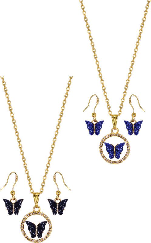 Brass Jewel Set  (Black, Blue)