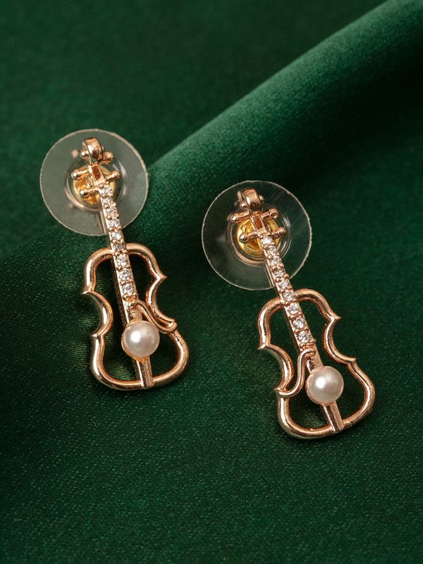 Contemporary Guitar Cubic Zirconia Brass Stud Earring